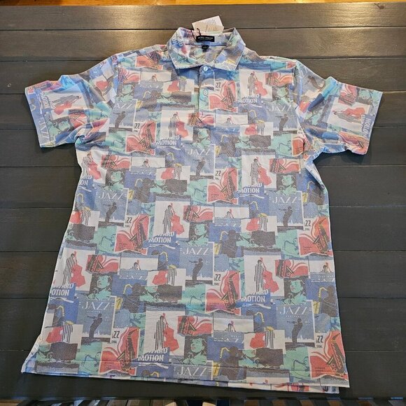 NWT Peter Millar Men'S Crown Crafted Jazz Print Musical Polo Shirt Size XL
